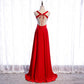 Chic Red Satin Beaded Floor Length Long Party Dress, Red Formal Dress 2021 Prom Dresses Bridesmaid Dress   cg16389