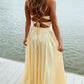 Pastel Yellow with Strappy Back A-line Prom Dress    cg16410