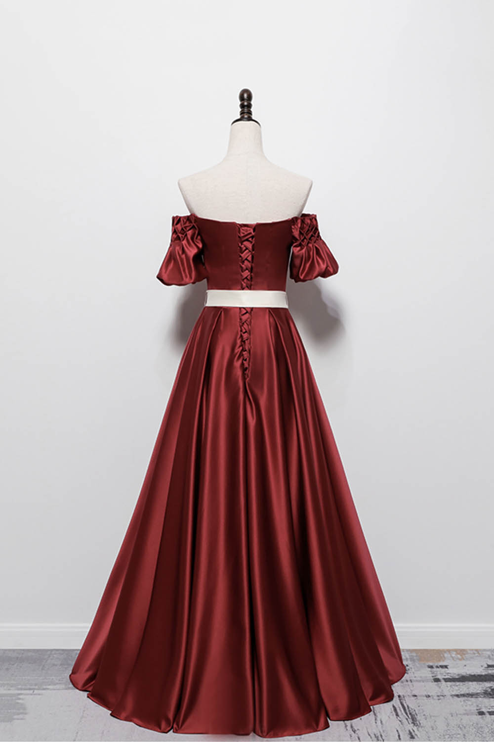 BURGUNDY SATIN LONG PROM DRESS EVENING DRESS   cg16423