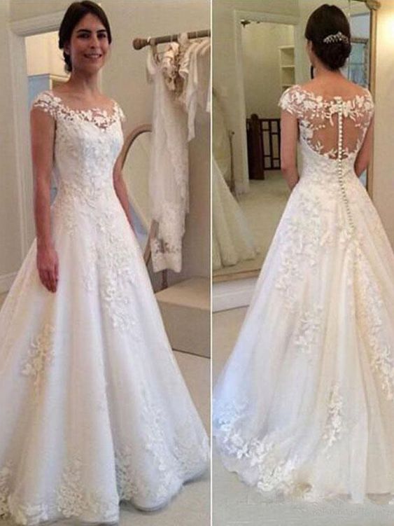 romantic and graceful wedding dress, with floral lace appliqué Prom Dress    cg16461