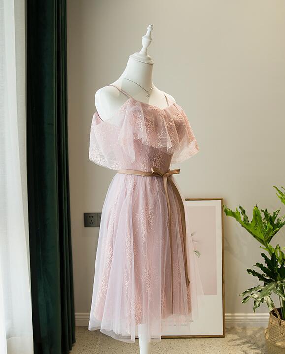 Short Party Dress Homecoming Dress Pink Lace Straps Short Bridesmaid Dress   cg16502