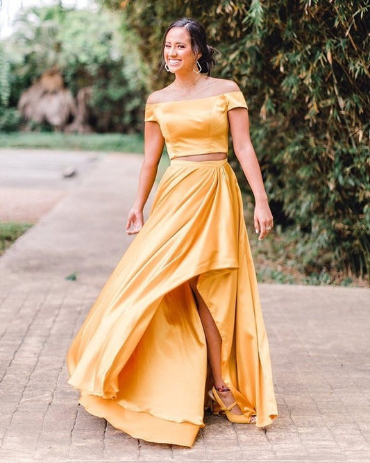 Two Piece Yellow Long Prom Dress    cg16511