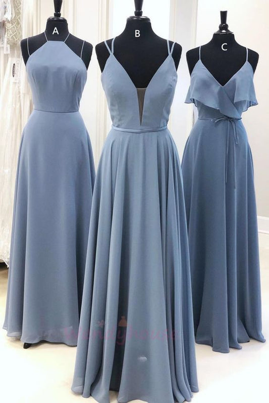 Serenity Blue Chiffon Long Bridesmaid Dress Prom dresses cheap   cg16546