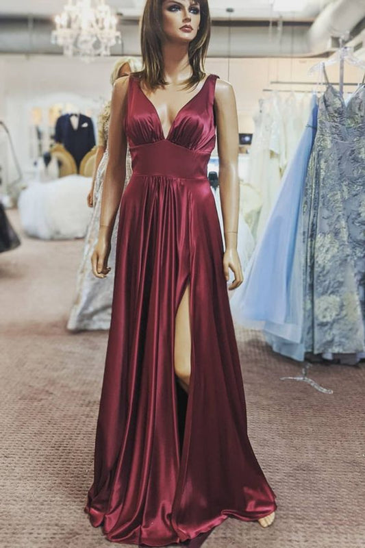 A-line gold long bridesmaid dress with slit prom dress    cg16623