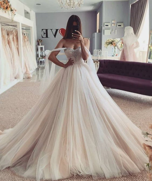 long wedding dresses 2021 sweetheart neck simple cheap Prom Dress   cg16630