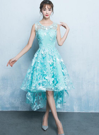 Mint Green Lace High Low Bridesmaid Dress, High Low Homecoming Dress   cg16641