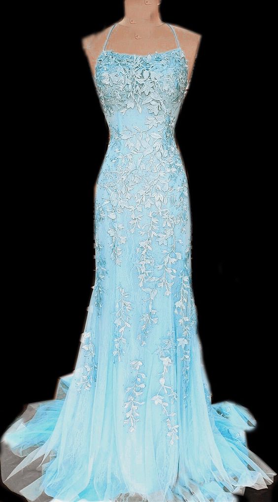 Baby Blue mermaid lace prom dresses    cg16666