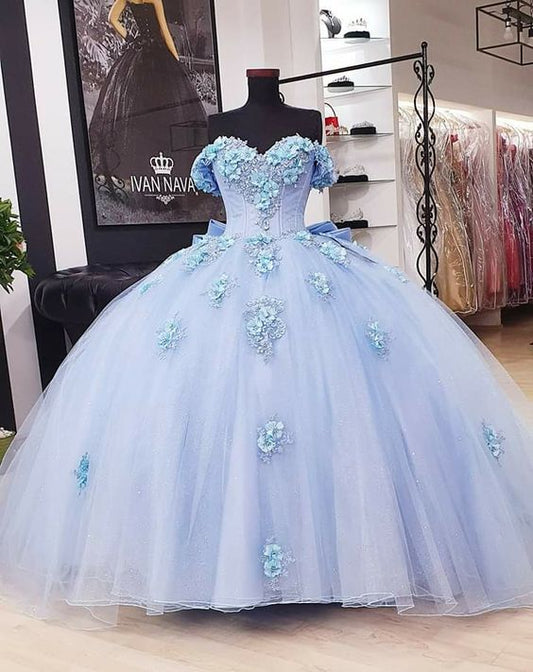 Sky Blue Tulle Wedding Dress Prom Dress    cg16792