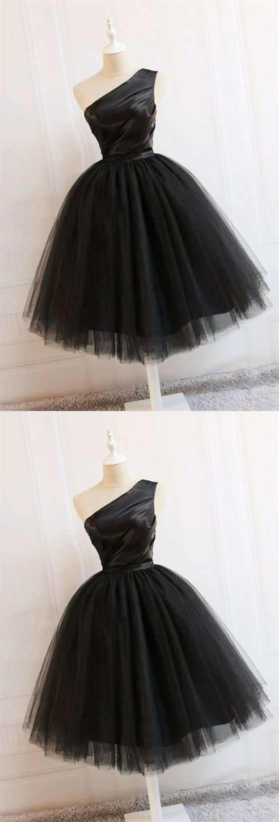 Simple Black One Shoulder A Line Homecoming Dresses Short Dresses cg1681