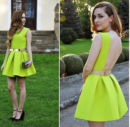 Cheap Comfortable Green Lemon Green Backless Jewel Backless Homecoming Dress,Cheap Ruched Mini Party Dress cg1684