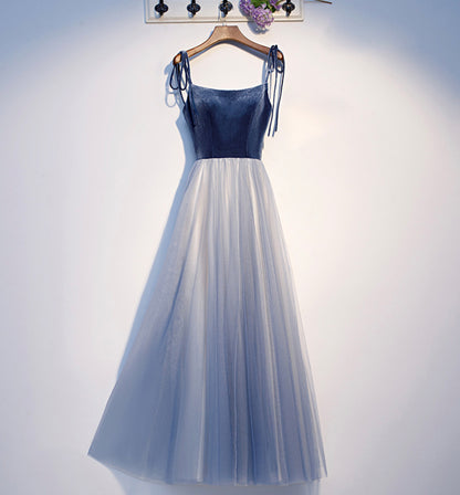 BLUE VELVET TULLE LONG PROM DRESS BLUE EVENING DRESS   cg16845