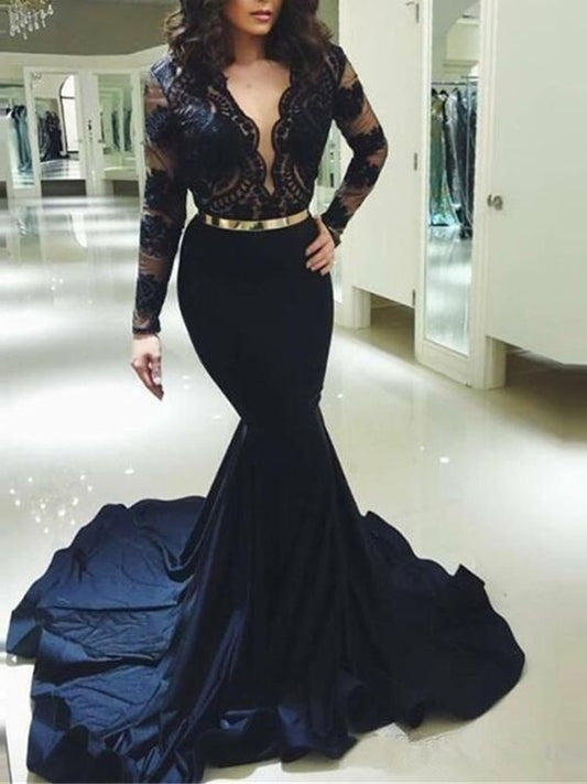 V-Neck Long Sleeves Mermaid Evening prom Dress   cg16863