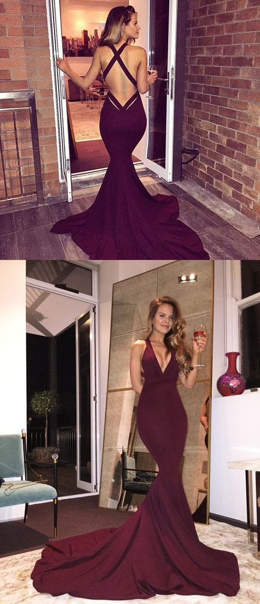 Simple Dark Red Side Slit Long Evening Prom Dresses, Evening Party Prom Dresses   cg16868