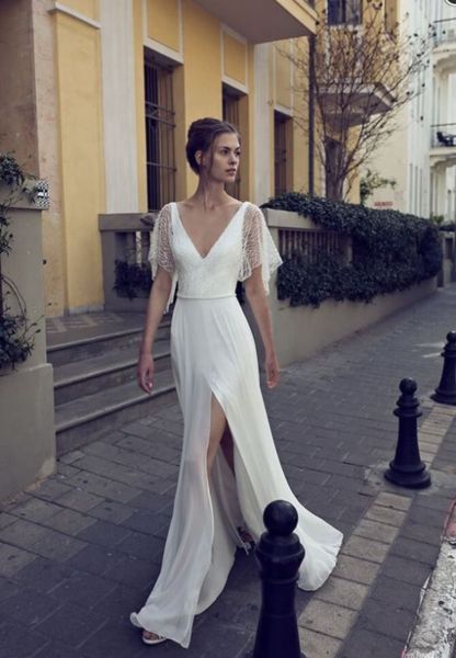white party dress v-neck evening dress half sleeves prom Dresses lace formal dress cg1689
