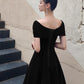 Black Velvet Elegant Lace-Up Prom Dress, Black Off Shoulder Prom Dress   cg16924