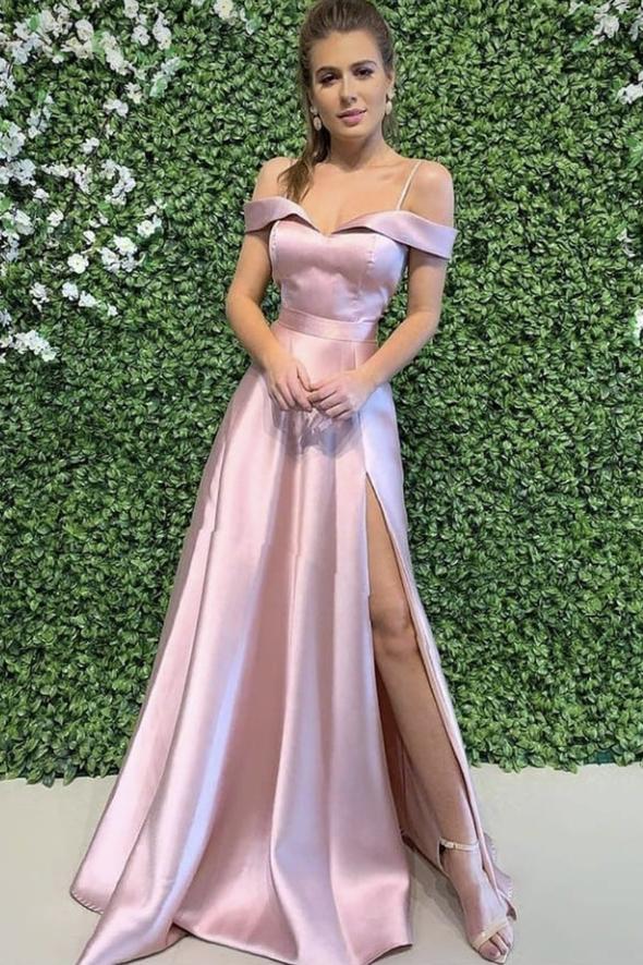 Pink satin long prom dress simple evening dress   cg17001