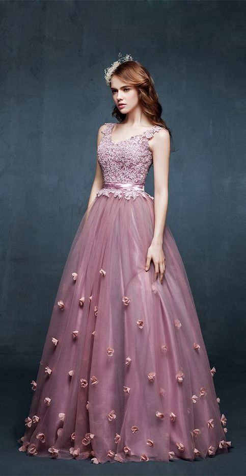 Pink prom dress, lace evening dress, long prom dress cg1702