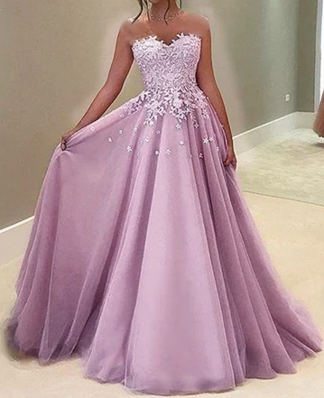 TULLE SWEETHEART PROM DRESSES LACE APPLIQUES ELEGANT    cg17038