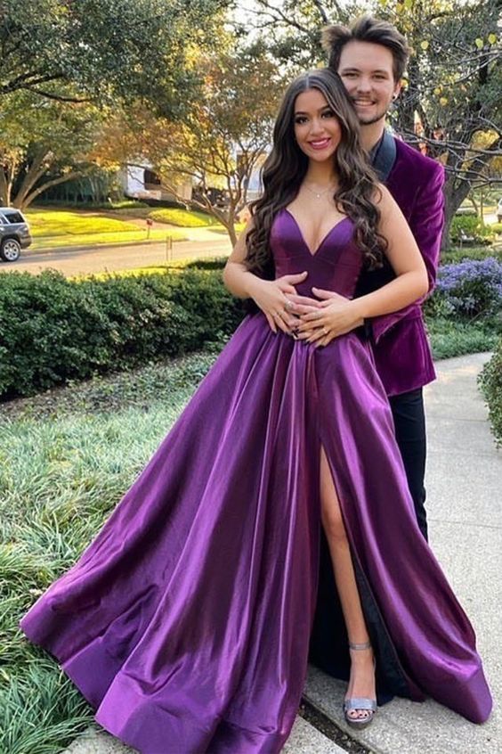 Purple Prom Dresses, Long Split Prom Dress    cg17071