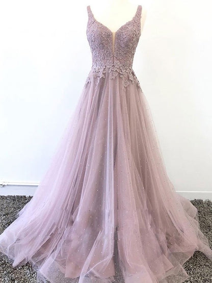 Beautiful Purple Prom Dresses Deep V Neck with Appliques Beading cg1712