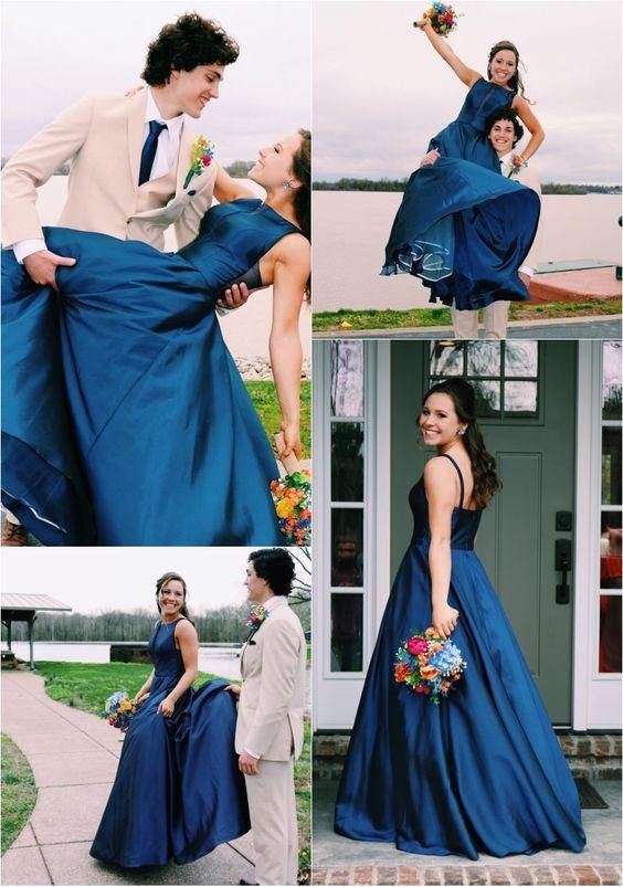 New Arrival Bateau Neck Navy Blue Long Prom Dress Graduation Dress   cg17126