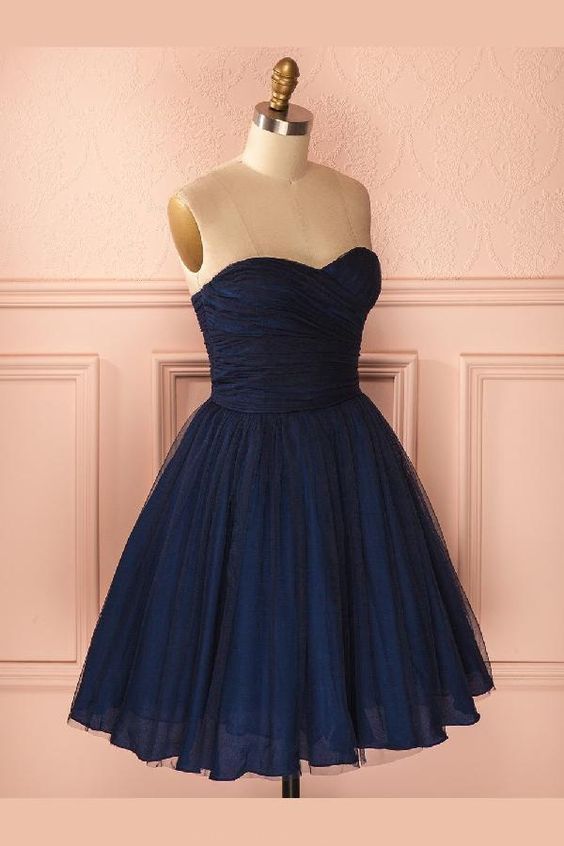 Great Homecoming Dresses Blue, Strapless Sweetheart Short Navy Blue Tulle Homecoming Dress cg1713