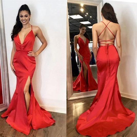 Backless Red Prom Dress with Slit     cg17135