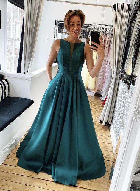 Green satin long prom dress evening dress    cg17152