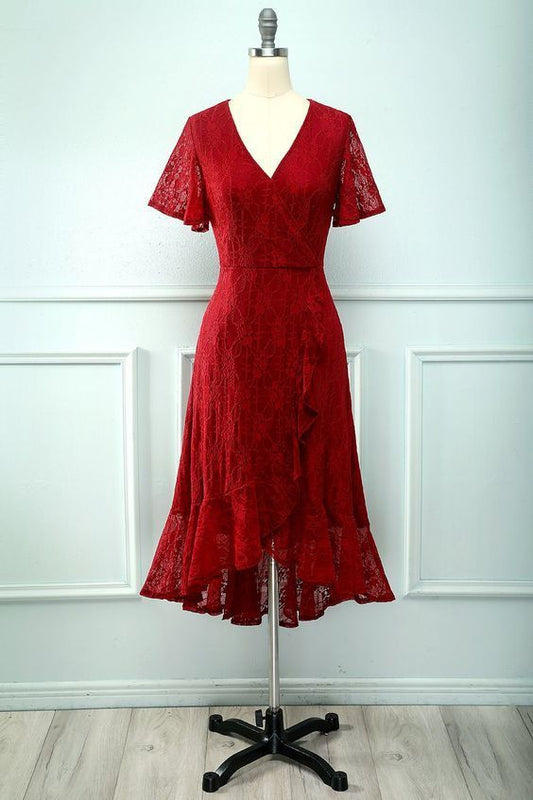 Red Lace Party Dress , Charming Short Homecoming Dresses   cg17203