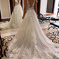 Luxurious Ball Gown V Neck Open Back White Lace Wedding Dresses,Elegant Bridal Gown Prom Dress   cg17224