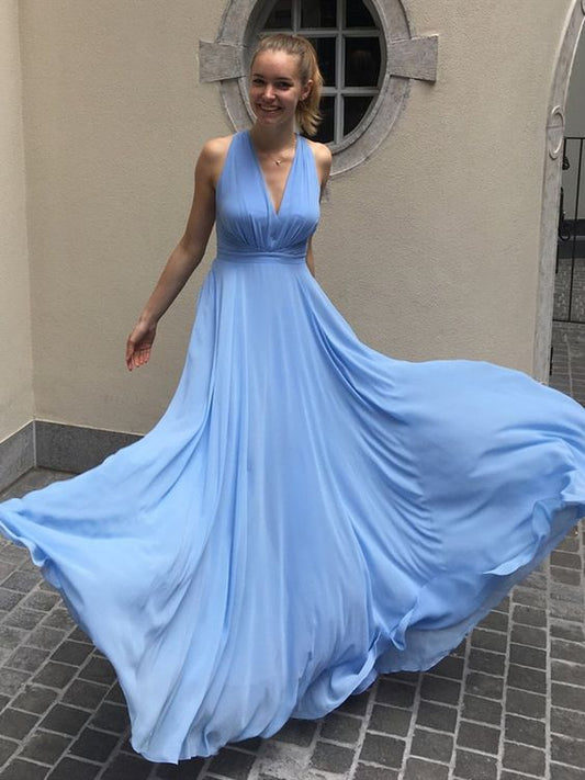 Long Blue Chiffon Prom Dress    cg17226