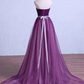 Purple Tulle Sweetheart Long Wedding Party Dress With Belt, Purple Prom Dress Bridesmaid Dress   cg17332