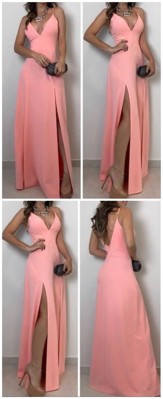 A-lien v neck pink long prom dress   cg17361