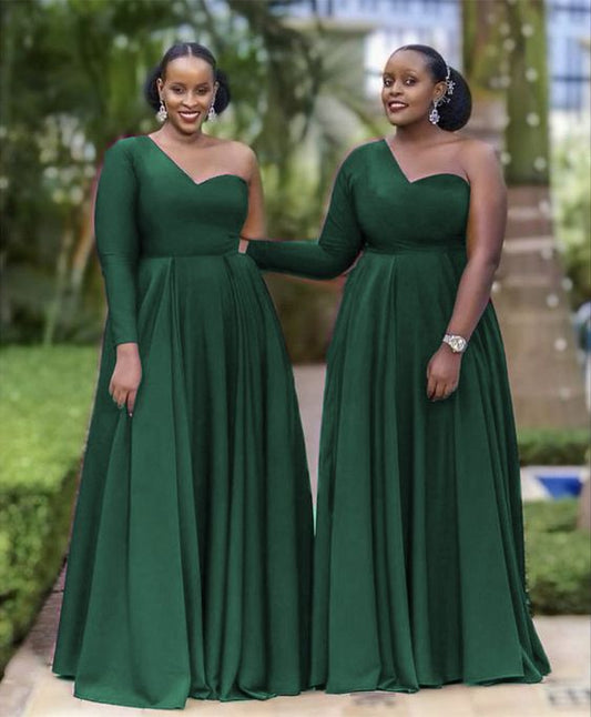 prom dresses dark green bridesmaid dresses one shoulder floor length gowns   cg12379
