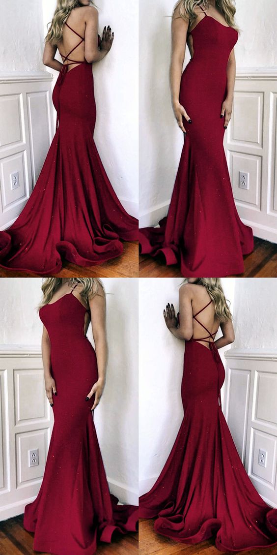 burgundy sequin evening dresses mermaid open back formal prom gown cg1741