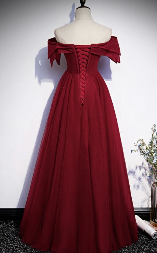 Burgundy off shoulder long prom dress evening dress    cg17584