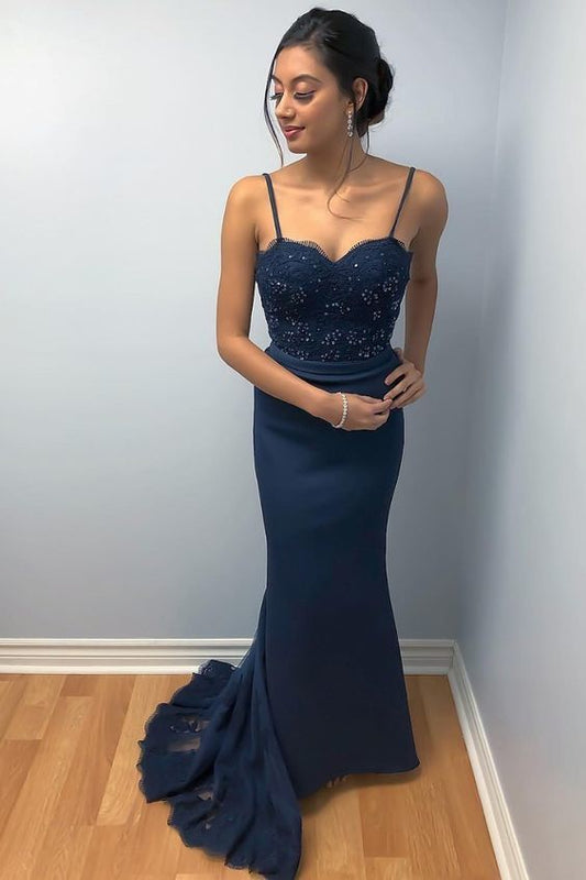 Gorgeous Straps Mermaid Navy Blue Evening Dress  prom dress   cg17654