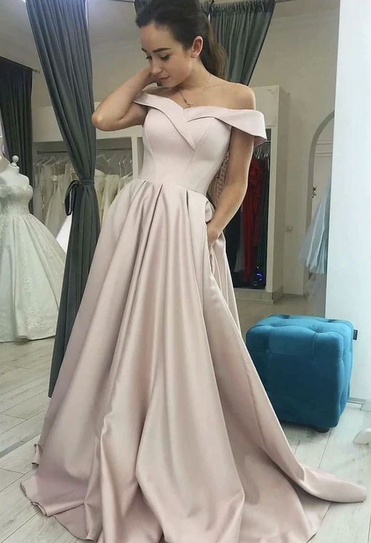 Simple satin long prom dress A line evening dress   cg17656