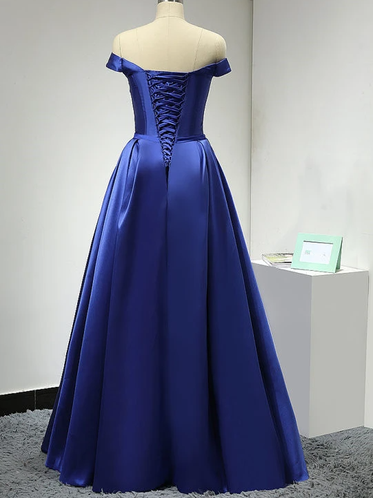 Blue Simple Sweetheart Floor Length Prom Dress, A-Line Off Shoulder Formal Dress   cg17658