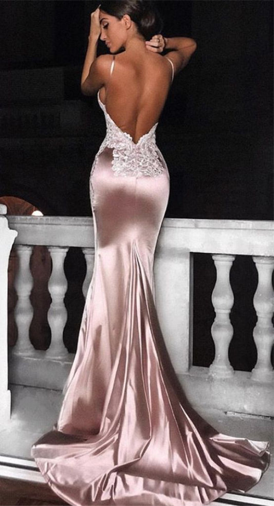 sexy backless pink mermaid prom dresses,simple long prom dresses   cg17686