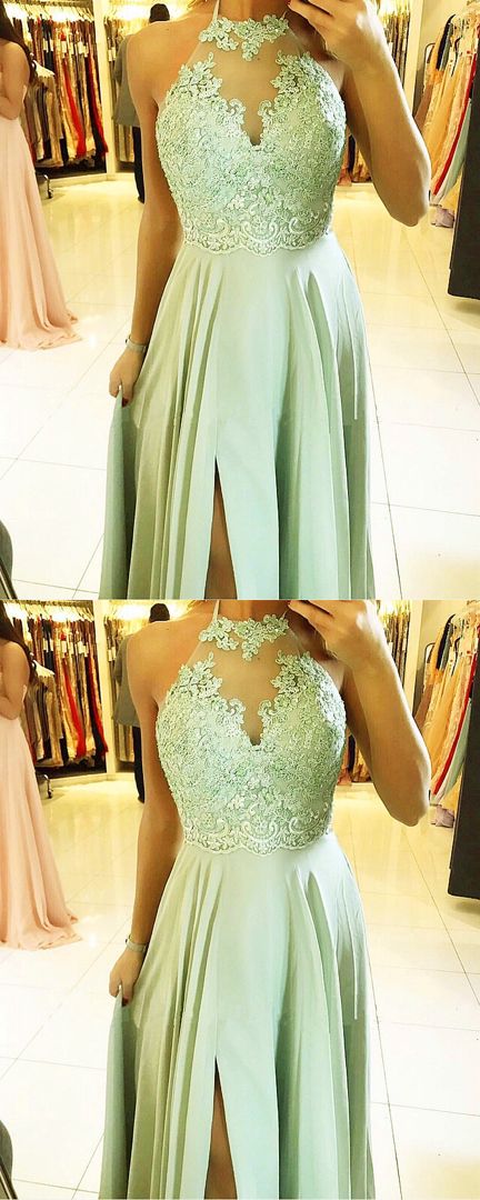 Sage green bridesmaid dresses halter neck Prom Dresses     cg17702