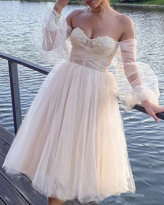 Boho Wedding Dresses Tea Length prom dress   cg17881