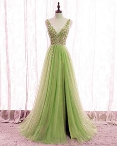 Sparkly Beaded tulle bridesmaid dresses sage green prom party dresses   cg17890