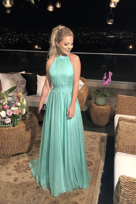 Simple A line long prom dress green evening dress    cg17940