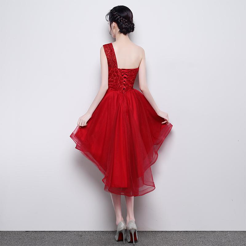 Cute One Shoulder Sweetheart Tulle High Low Party Dress, Red Homecoming Dress cg1795