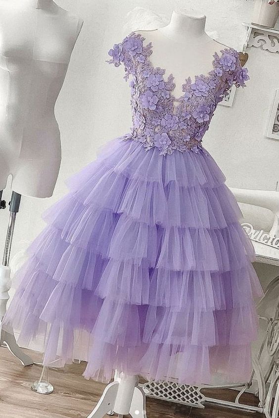 Purple tulle short homecoming dress, purple evening dress cg1799