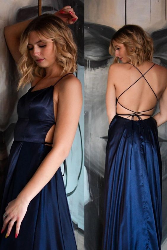 A-line Navy Blue Long Prom Dress    cg18048