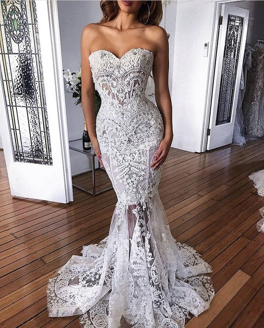 Mermaid Wedding Dress See Through Wedding Dress long prom Dress   cg18139