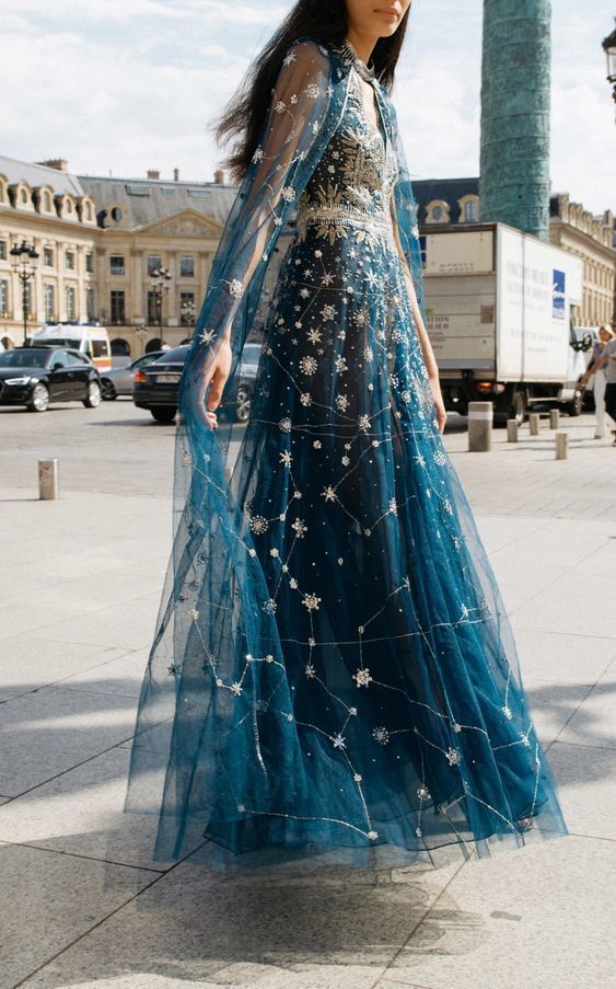 Blue dress with constellation embroidery cg1815