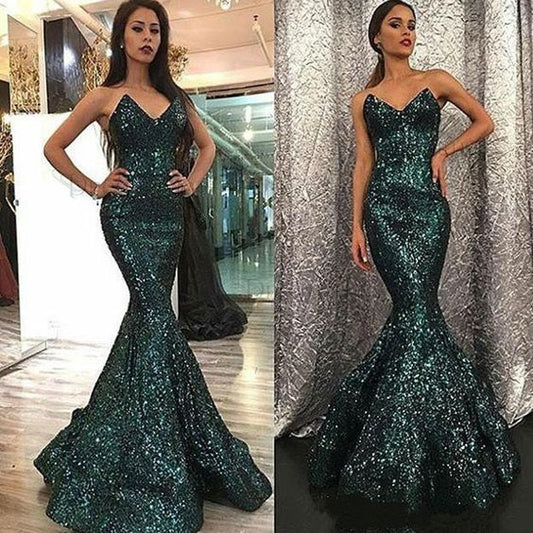 Mermaid Sweetheart Sweep Train Green Sequined Prom Dress cg1822